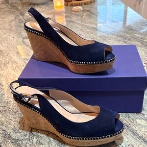 Stuart Weitzman Elegant Navy Wedge Sandals